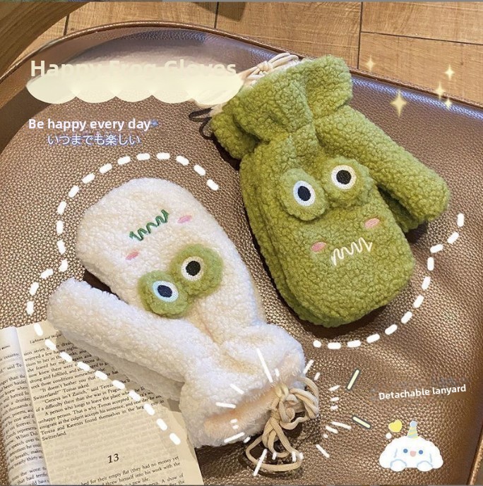 Korean Style Cute Green Cartoo - Wool Glove Lined ulasan dan harga