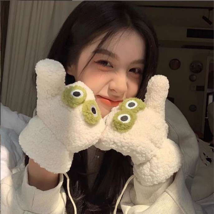 Korean Style Cute Green Cartoo - Wool Glove Lined ulasan dan harga