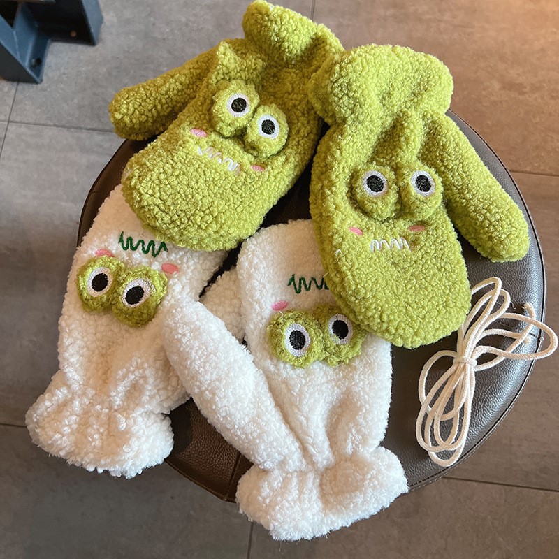 Korean Style Cute Green Cartoo - Wool Glove Lined ulasan dan harga