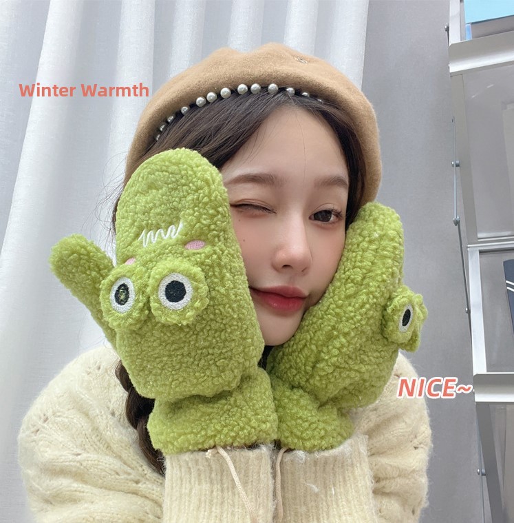 Korean Style Cute Green Cartoo - Wool Glove Lined ulasan dan harga